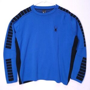 SPYDER Merino Wool Blend Sweater Mens L Blue Crewneck Heavy Ski Snow Performance